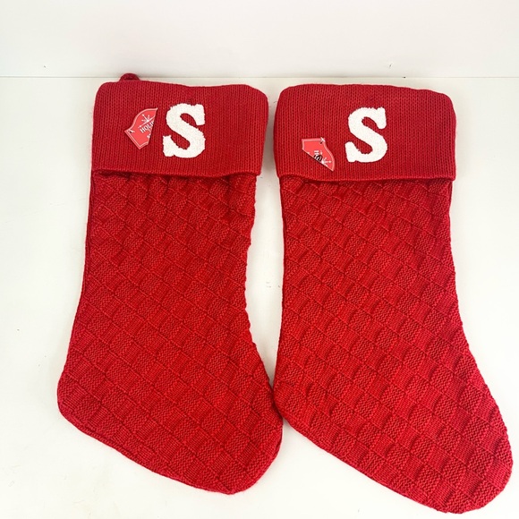 Two Red Knitted Christmas Stocking with S Initial - Picture 13 of 13